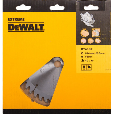Lame pour scie circulaire portative Extreme 184 x 16 - 40 dents - Dewalt | DT4063