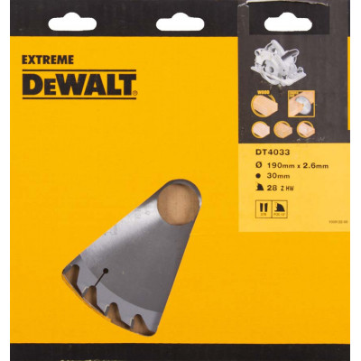 Lame pour scie circulaire portative Extreme 190 x 30 - 28 dents - Dewalt | DT4033