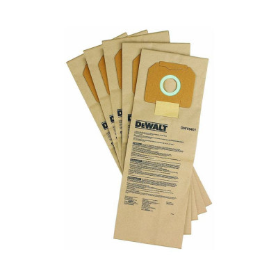 Lot de 5 sacs d'aspirateur Dewalt en papier pour modèle DWV900L - DWV901L - DWV902M | DWV9401