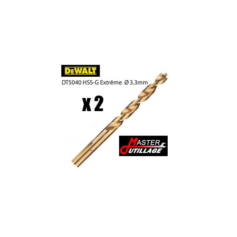 Forets Métal HSS- G (2 pièces) EXTREME Ø3,3mm - L:65mm DEWALT - DT5040