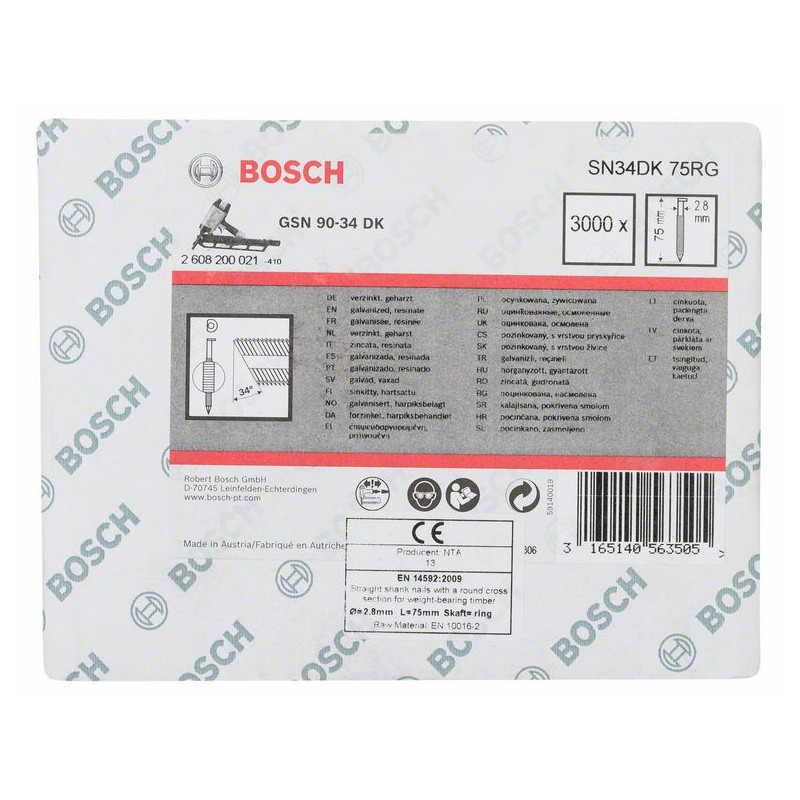 Clou en bande tête D SN34DK 75RG Accessoire Bosch pro outillage 2608200021