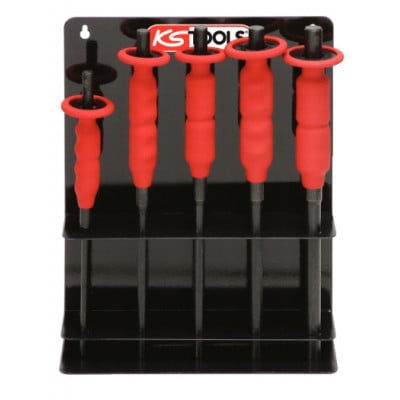 Présentoir de 5 chasse axes brunie avec poignée grip , 6-8-10-12-14 mm- KS Tools | 156.0020