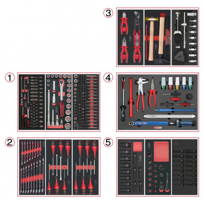 Composition d'outils de service rapide 5 tiroirs pour servante, 283 pièces - KS Tools | 714.0283