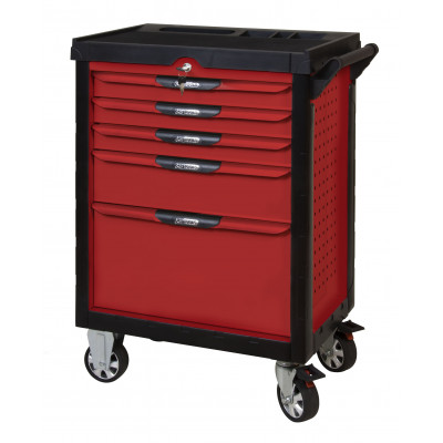 Servante PEARLline rouge 5 tiroirs équipée de 187 outils - KS Tools | 809.5186