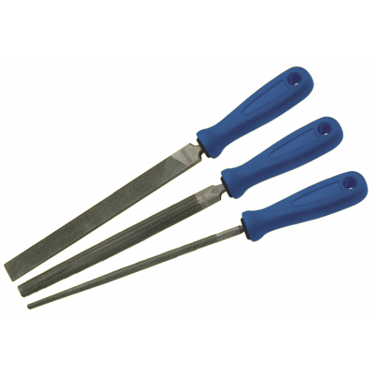 Jeu De 3 Limes Bimatière MOB - 200 Mm (Plate, Mi-Ronde, Ronde) - Manche Confortable - Acier Au Chrome - Norme NF