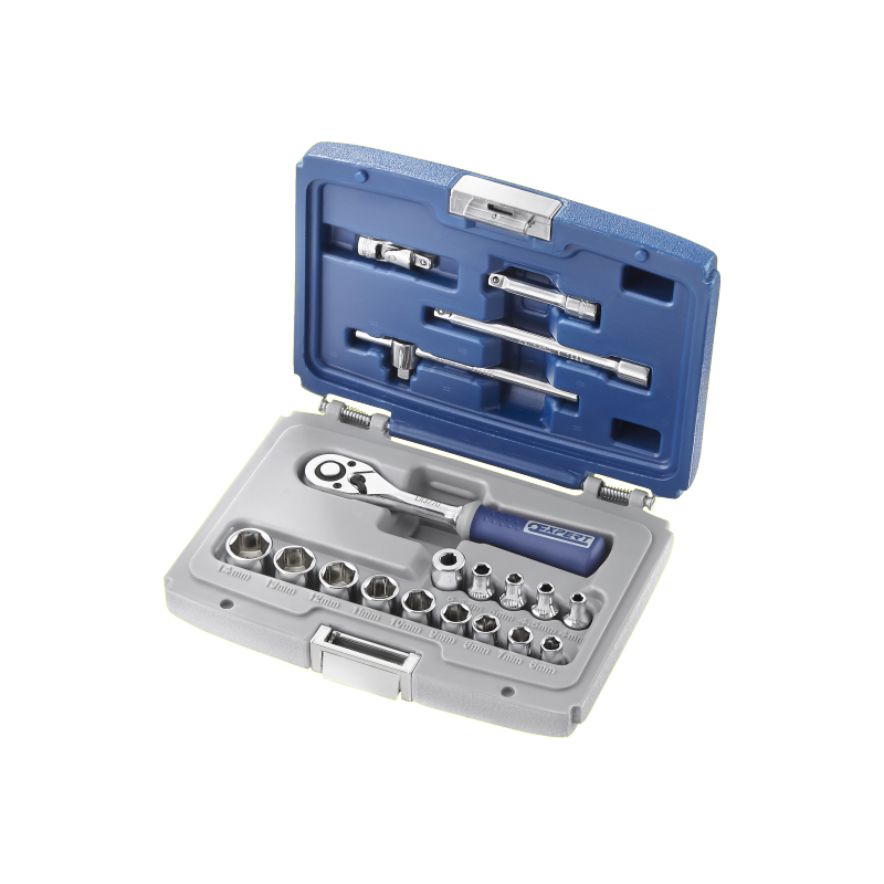 E030700 Expert Coffret de douilles et accessoires 1/4" métriques - 19 pièces