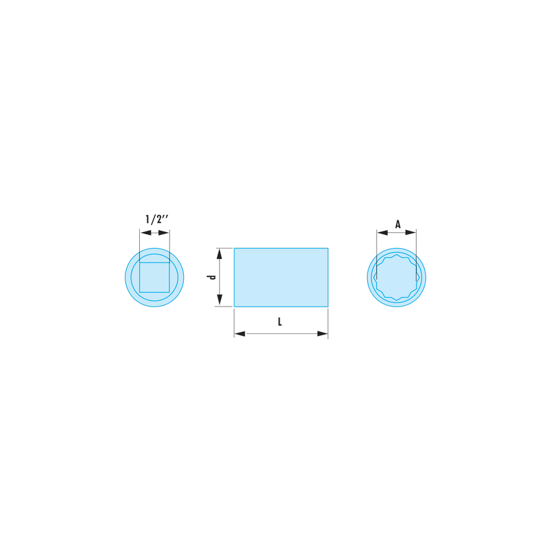 S.3/4SR Facom S.SR - Douilles 1/2" 12 pans en pouces ADF