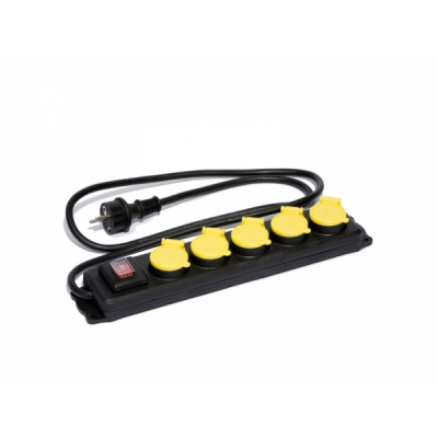 Bloc rallonge jaune/noir 5 prises 1.5m 03197