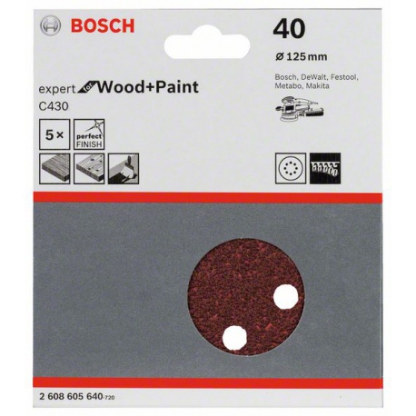 Bosch 2608605120 Disque abrasif pour ponceuse excentrique Ø 125 mm 8 Trous Grain 320 5 pièces 