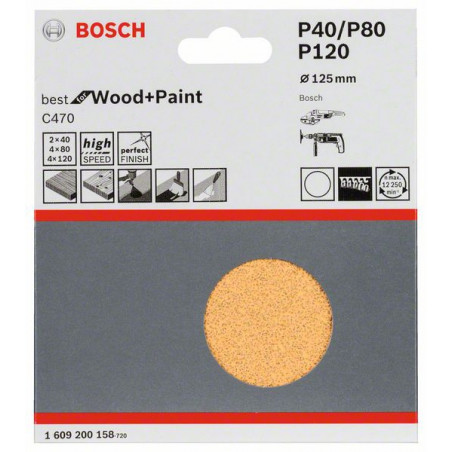 1609200158 Disques abrasifs C470, set de 10 pièces Accessoire Bosch pro outils