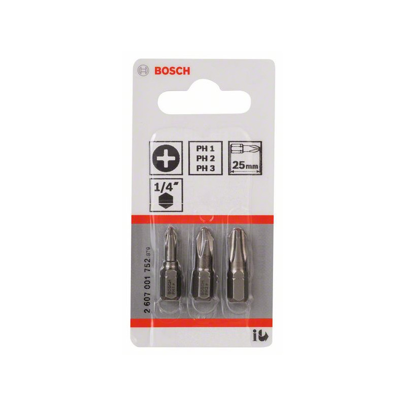 2607001752 Embouts de vissage courts, qualité extra-dure (PH), set de 3 pièces Accessoire Bosch pro outils