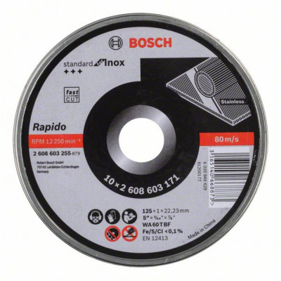 2608603255 Disque à tronçonner à moyeu plat Standard for Inox - Rapido Accessoire Bosch pro outils