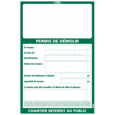 PERMIS DE DEMOLIR 1200X800MM TALIAPLAST | 570103