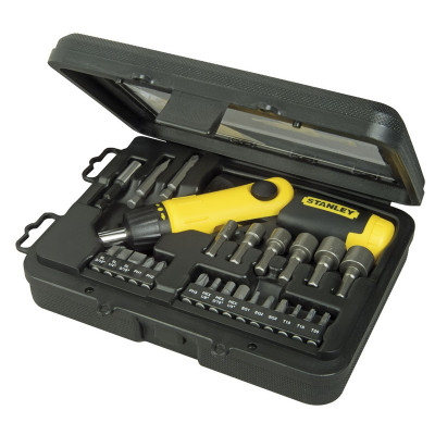 TOURNEVIS PORTE-EMBOUTS A CLIQUET POIGNÉE REVOLVER - COFFRET 25 PIÈCES STANLEY 0-63-022
