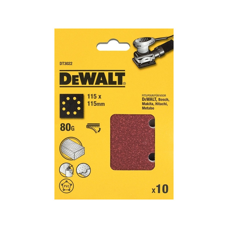 25 feuilles abrasives 1/4 pour ponceuses vibrantes - 115 x 115 mm - grain 120 - DEWALT | DT3033 