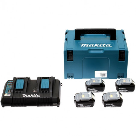 Makita 197626-8 Pack Énergie 18 V Li-Ion (4 batteries + 1 chargeur double) avec coffret MAK-PAC
