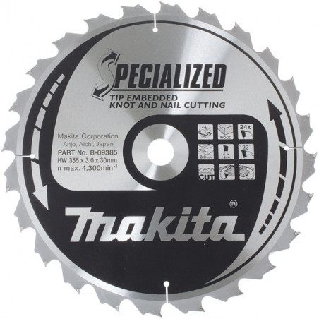 Makita B-09363 Lames carbures ''Specialized'' Bois avec clous, pour scies circulaires