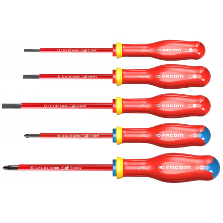 Jeu de 5 tournevis Protwist isolés 1000V Facom | ATD.J5VE