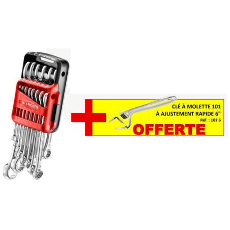 Jeu de 14 clés mixtes 440 + clé à molette 101 à ajustement rapide 6" offerte FACOM | 440.JP1421PF