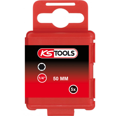 Boîte de 5 embouts de vissage 6 pans, L.50 mm - 1/4'' - 8 mm KSTools | 911.3579
