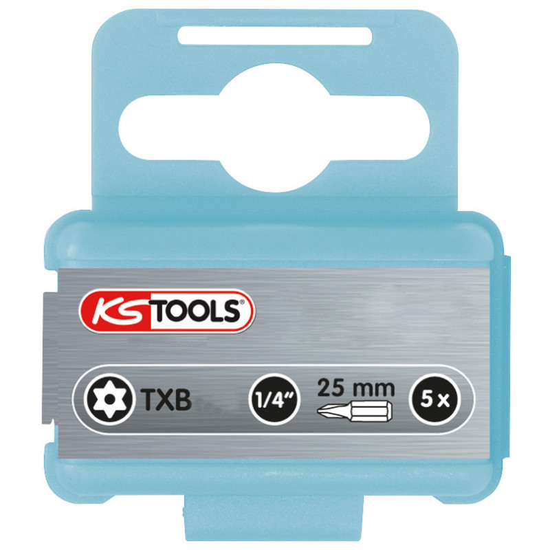 Boite de 5 embouts de vissage INOX TORX percé 1/4" - L.25mm, T40 KSTools | 910.2365