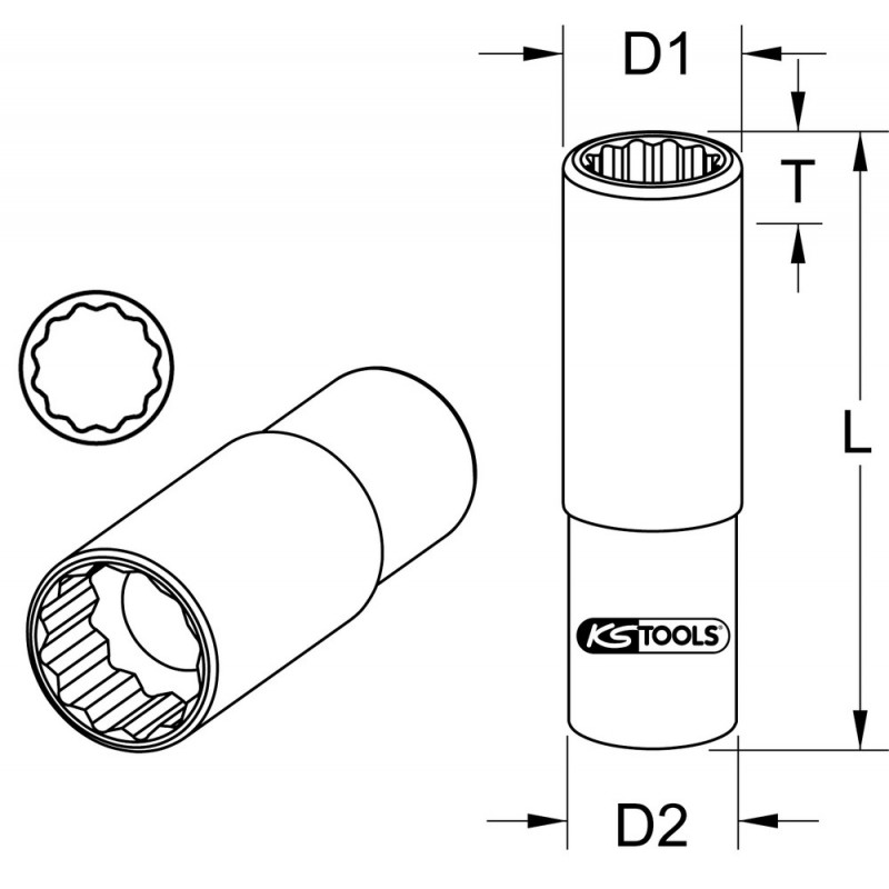 Douille longue 12 pans 3/8’’, 8 mm KSTools | 917.3855