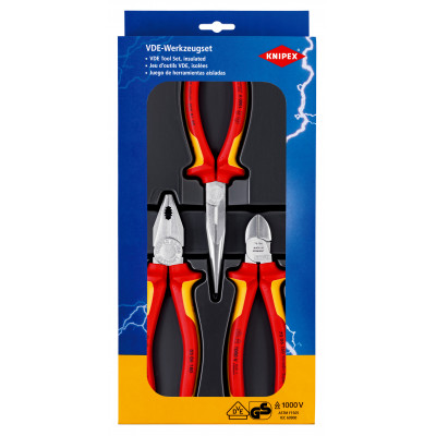 Assortiment de 3 pinces - "Electricien" - Chromées - Isolées 1000V - KNIPEX | 00 20 12