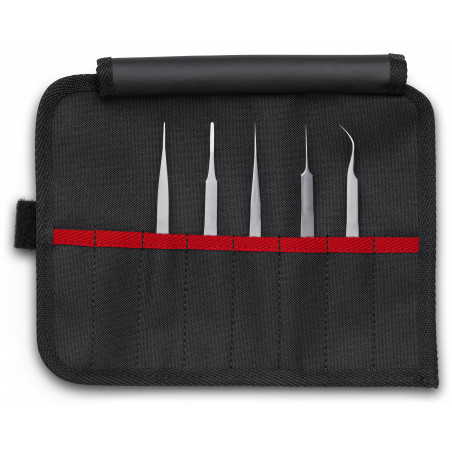 Lot de 5 pinces brucelles en trousse tissu - KNIPEX | 92 00 02