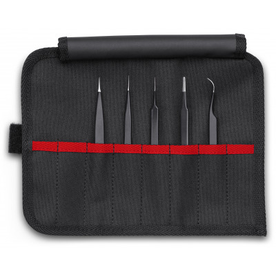 Lot de 5 pinces brucelles ESD en trousse tissu - KNIPEX | 92 00 01 ESD