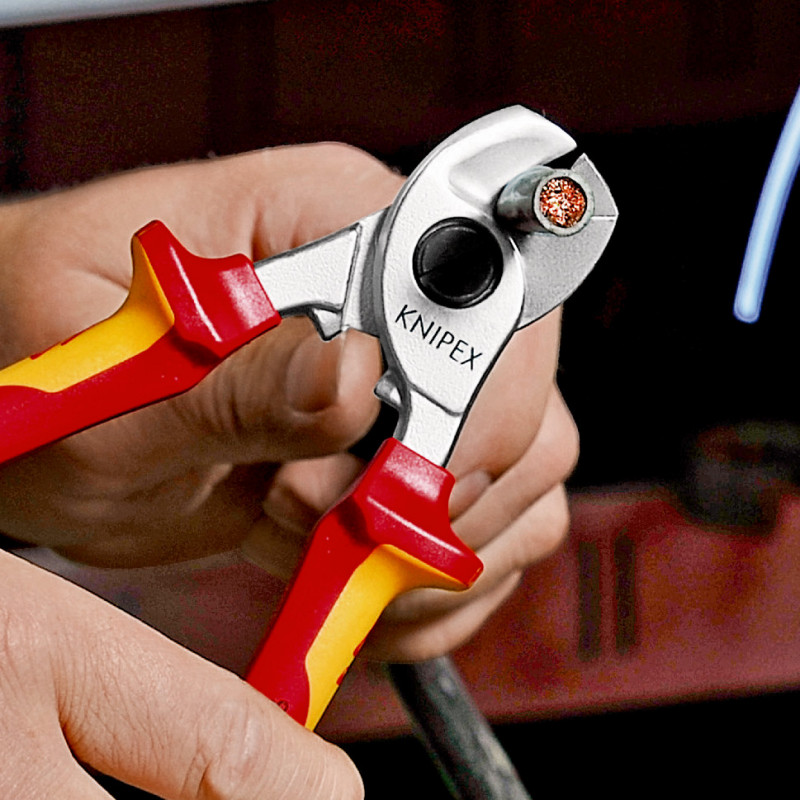 Coupe-câbles 165mm - Ø15mm/50mm² Cu/Al - Gainage bi-matière Chromé -Isolé 1000V - KNIPEX | 95 16 165