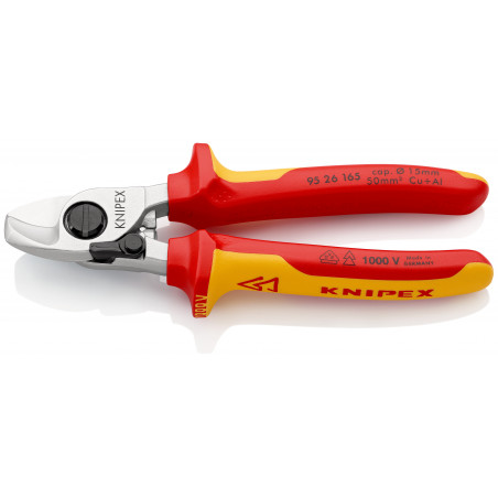 Coupe-câbles 165mm - Ø15mm - Gainage bi-matière Chromé isolé 1000V avec ressort - KNIPEX | 95 26 165
