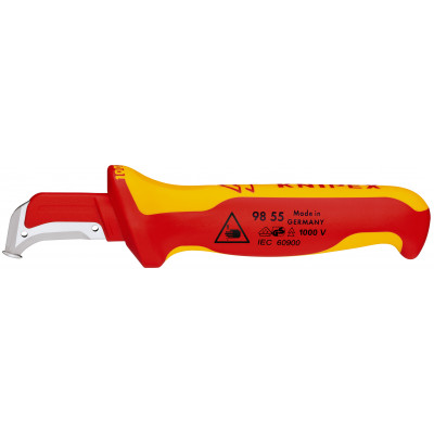 Couteau d'électricien 180mm - Lame avec sabot et capuchon - Isolé 1000V - KNIPEX | 98 55