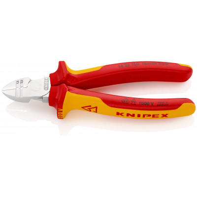 Pince coupante de côté/à dénuder 1,5 et 2,5mm² - Chromée - Isolée 1000V - KNIPEX | 14 26 160