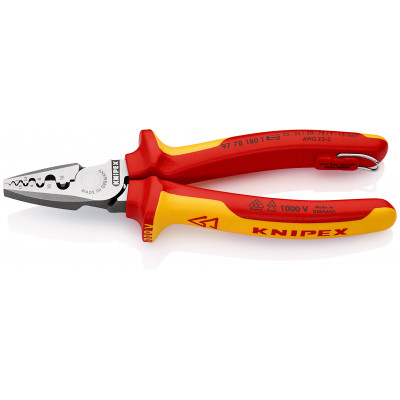 Pince à sertir les embouts 180mm - Gainage isolé 1000V - Œillet antichute - KNIPEX | 97 78 180 T
