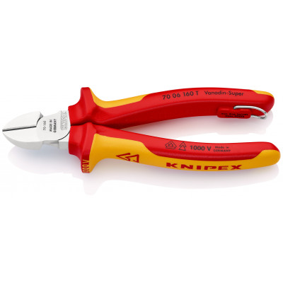 Pince coupante de côté 160mm - Gainage bi-matière - Chromée - 1000V - Antichute - KNIPEX | 70 06 160 T