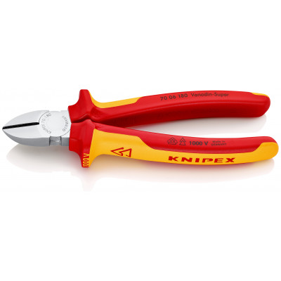 Pince coupante de côté 180mm - Gainage bi-matière - Chromée - Isolée 1000V - KNIPEX | 70 06 180