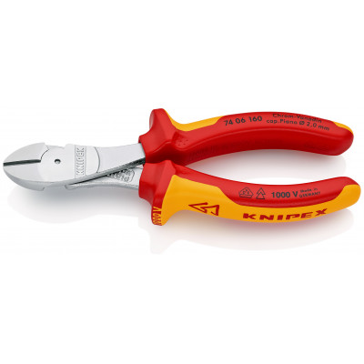 Pince coupante démultipliée 160mm - Gainage bi-matière - Chromée - Isolée 1000V - KNIPEX | 74 06 160