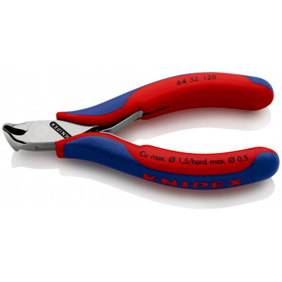 Pince électronique coupante de devant petit biseau 120mm 15° - Gaine bi-matière - KNIPEX | 64 32 120