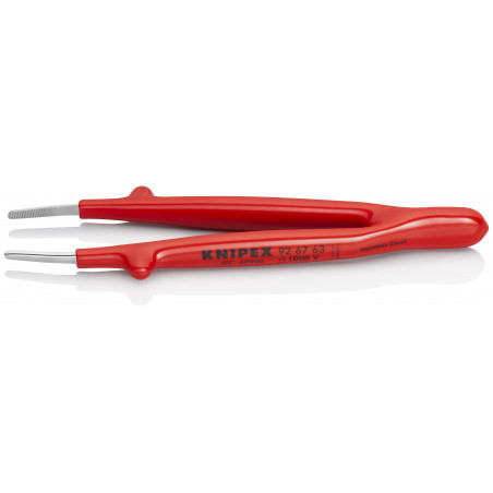 Brucelle de précision 145mm droite - Isolée 1000V - Pointes rondes Acier chromé - KNIPEX | 92 67 63