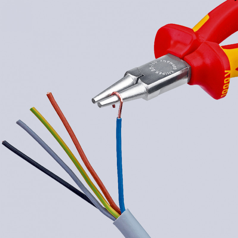 Pince à becs courts et ronds 160mm - Gainage bi-matière - Chromée - Isolée 1000V - KNIPEX | 22 06 160