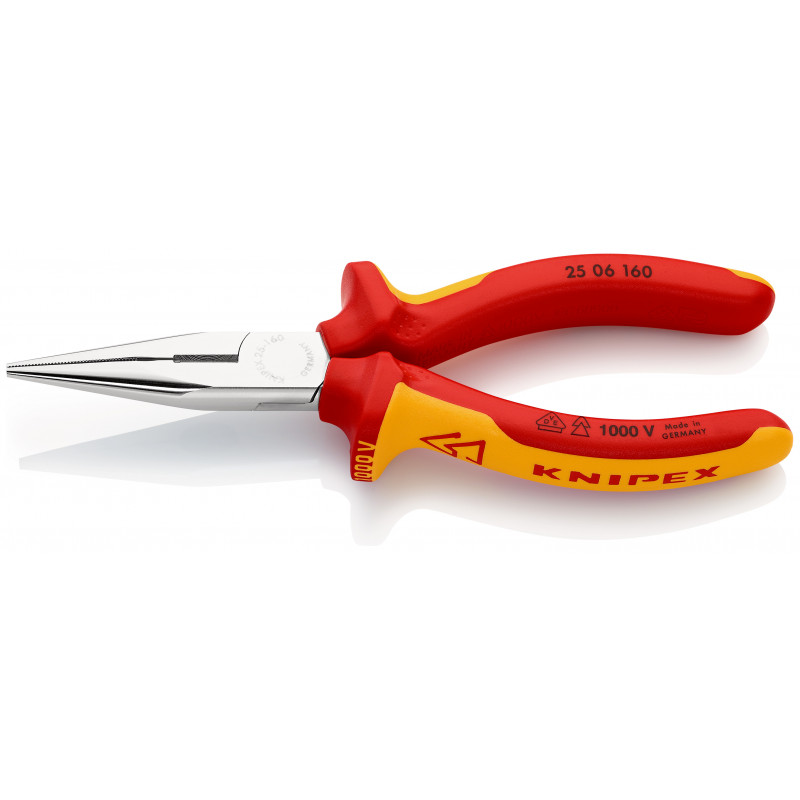 Pince à becs demi-ronds 160mm avec tranchant - Gainage bi-matière Chromée 1000V - KNIPEX | 25 06 160