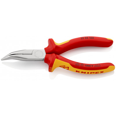 Pince à becs demi-ronds 160mm coudés avec tranchant Bi-matière Chromée 1000V - KNIPEX | 25 26 160