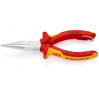 Pince à becs demi-ronds 160mm Tranchant - Chromée - isolée 1000V - Antichute - KNIPEX | 25 06 160 T