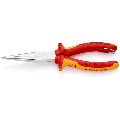 Pince à becs demi-ronds 200mm avec tranchant Bi-matière Chromée 1000V Antichute - KNIPEX | 26 16 200 T