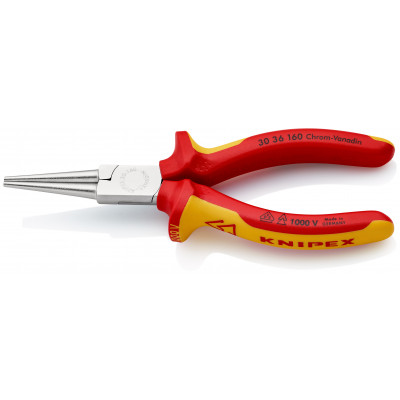 Pince à becs longs ronds 160mm - Gainage bi-matière - Chromée - isolée 1000V - KNIPEX | 30 36 160