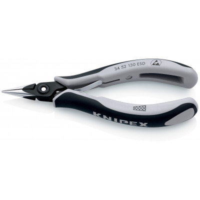 Pince de préhension de précision - Becs demi-ronds striés - 130mm Bi-matière ESD - KNIPEX | 34 52 130 ESD
