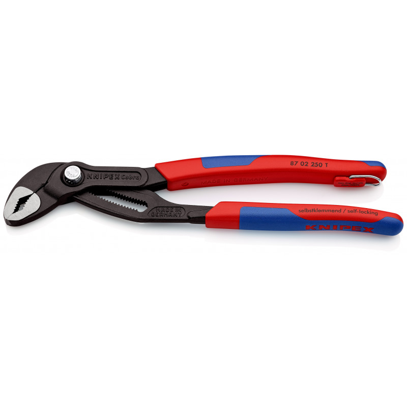 Pince multiprise Cobra® 250mm - Gainage bi-matière Œillet antichute - Sur carte - KNIPEX | 87 02 250 T BK