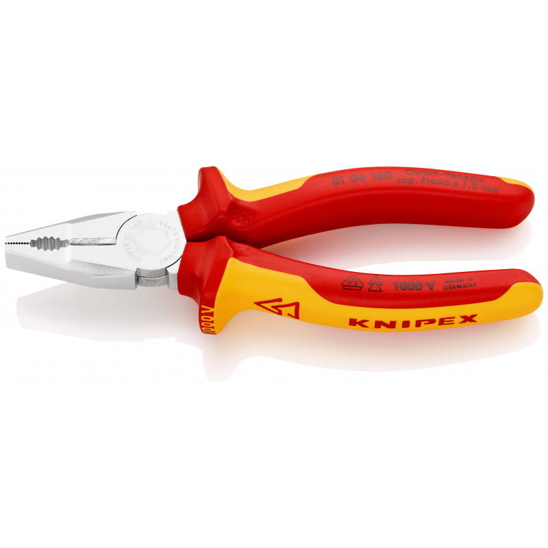 Pince universelle 160mm avec tranchant - Bi-matière - Chromée - Isolée 1000V - KNIPEX | 01 06 160