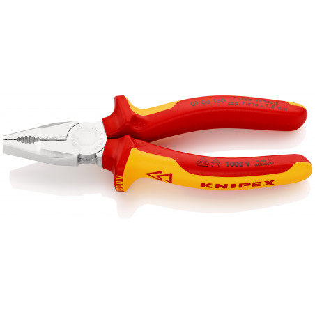 Pince universelle 160mm avec tranchant - Bi-matière - Chromée - Isolée 1000V - KNIPEX | 01 06 160