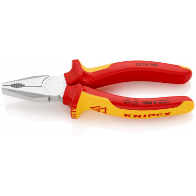 Pince universelle 160mm avec tranchant - Bi-matière - Chromée - Isolée 1000V - KNIPEX | 03 06 160